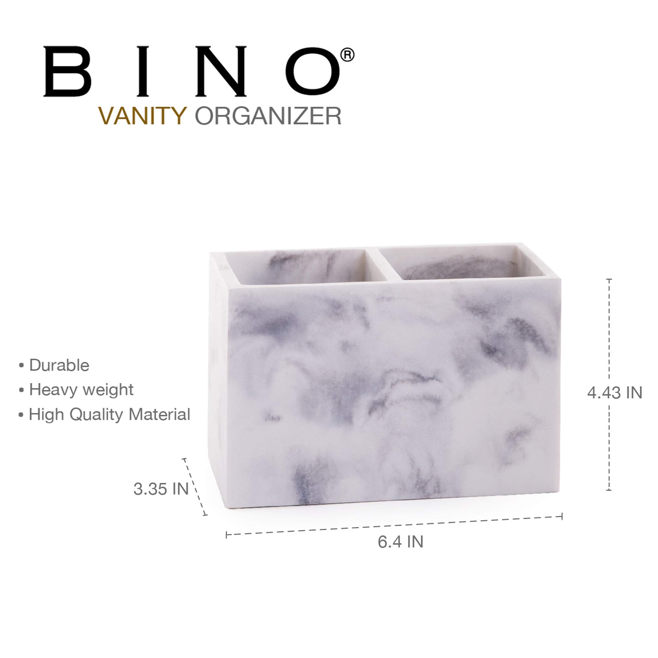 Bino | Multi-Purpose 2 Compartment Organizer - Elegant Makeup Brush & Toothbrush Holder For Bathroom And Vanity | Marble Stylish